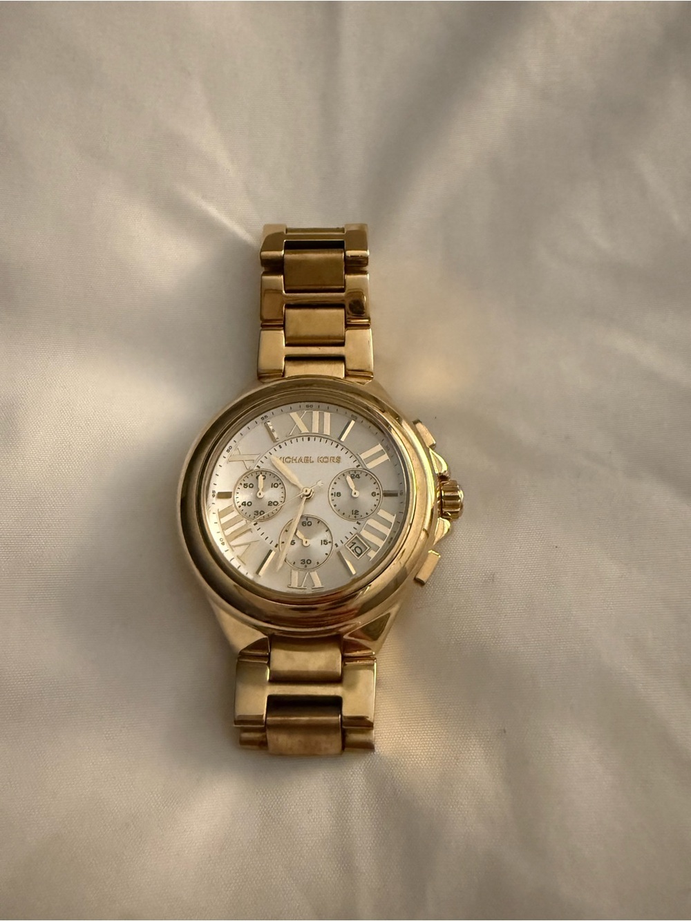 Michael Kors Gold and White Stainless Steel Chronograph Watch